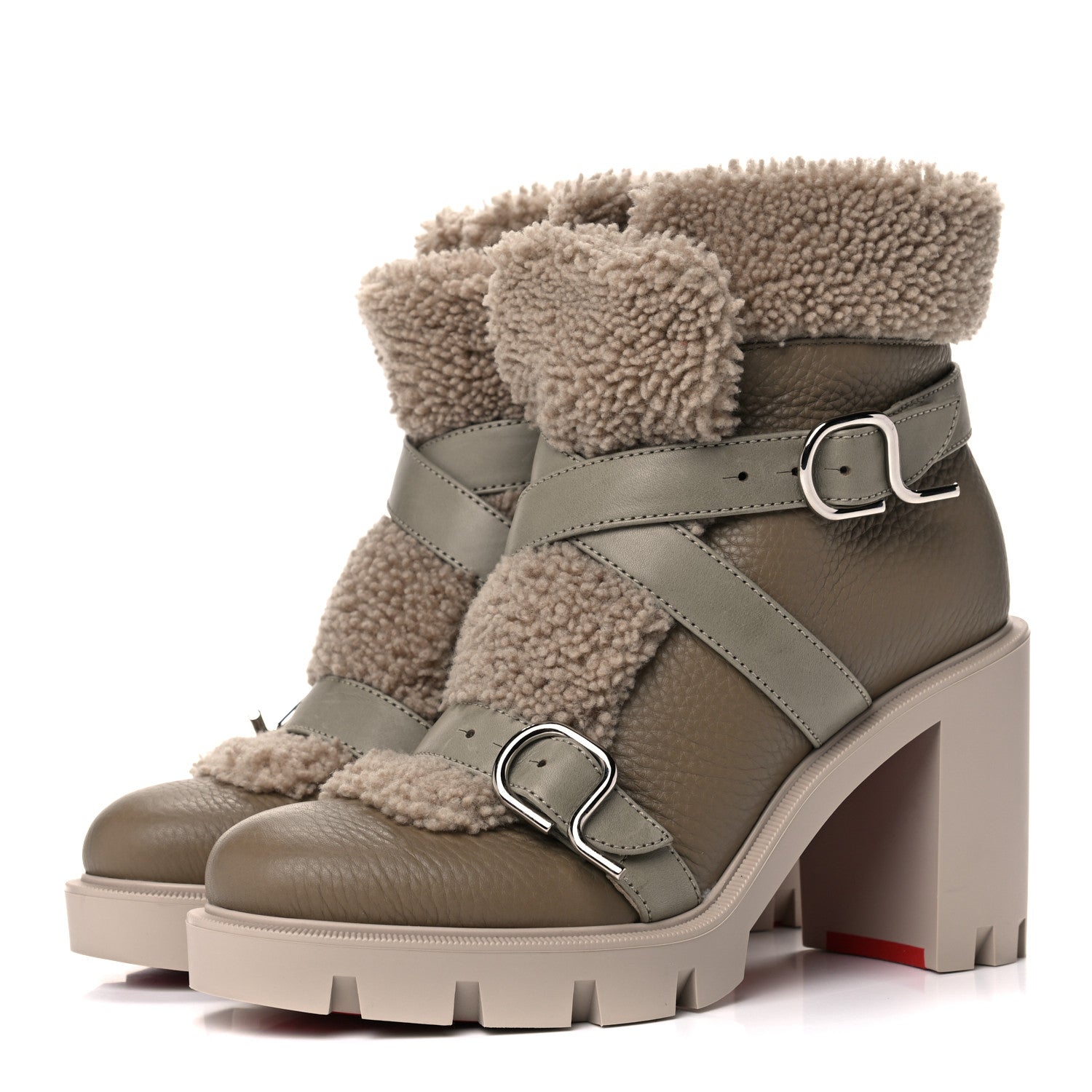 Christian Louboutin Calfskin Shearling Pole Chic 70 Booties 38 Champignon 3 of 9