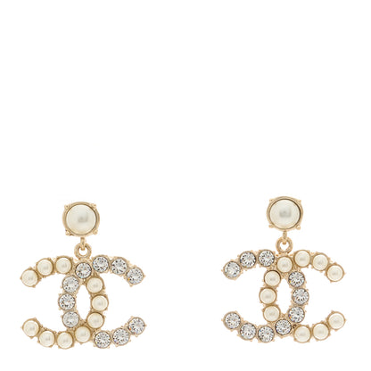 Chanel Crystal Pearl Dazzling Domino CC Drop Earrings Gold 1 of 4