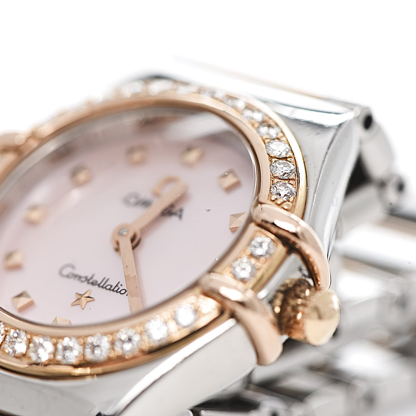 Stainless Steel 18K Yellow Gold Diamond Bezel Pink Mother of Pearl 22mm Constellation My Choice Quartz Watch 1368.73.00