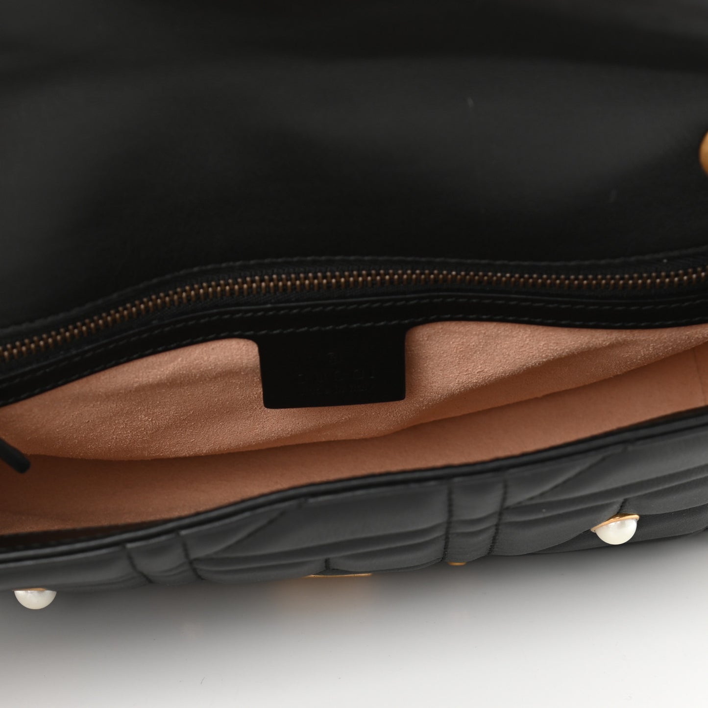 Calfskin Matelasse Studded Small Pearly GG Marmont Shoulder Bag Black