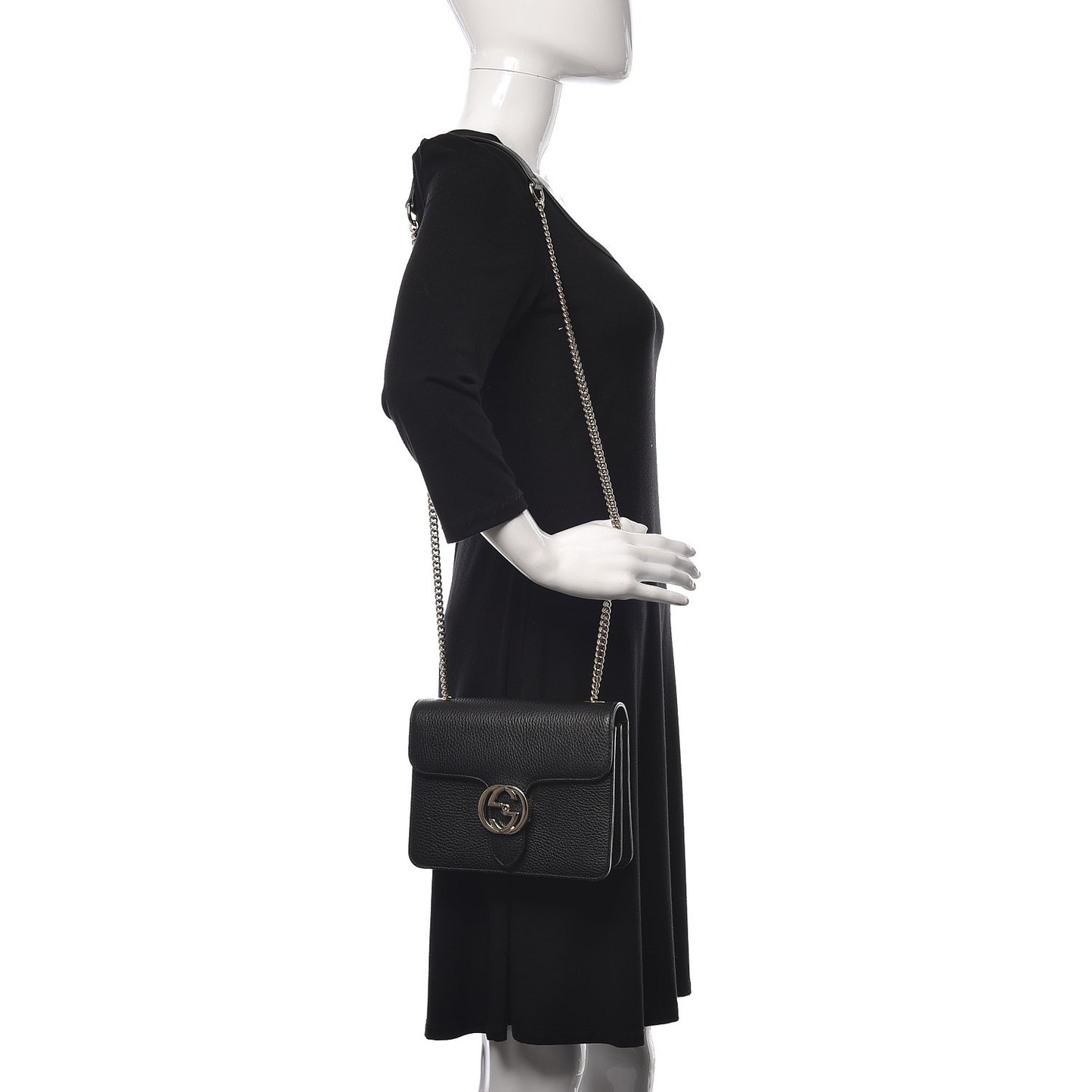 Dollar Calfskin Small Interlocking G Shoulder Bag Black