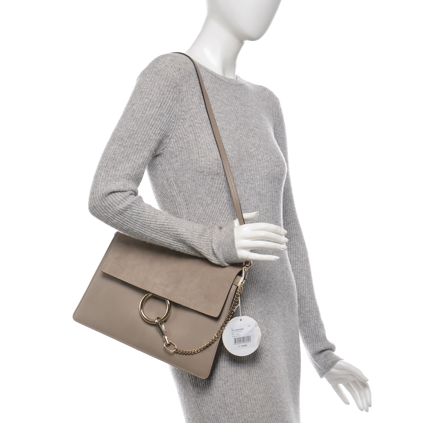 Calfskin Suede Medium Faye Shoulder Bag Motty Grey