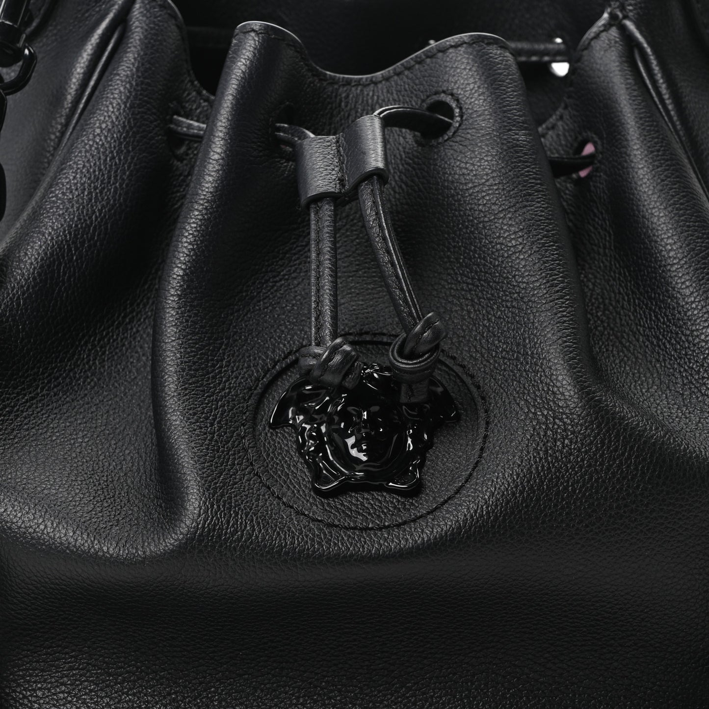 Grained Calfskin La Medusa Bucket Bag Black
