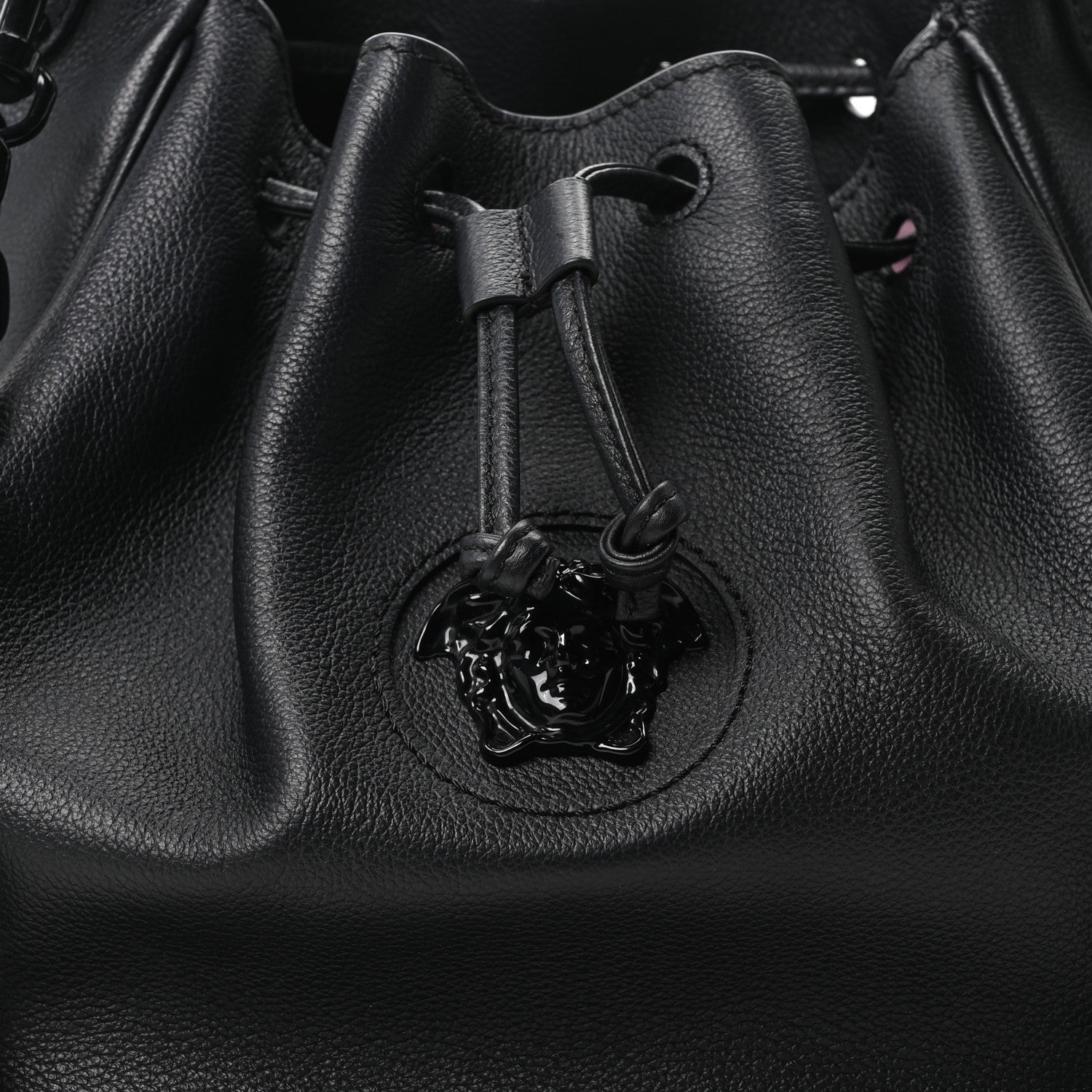 Versace Grained Calfskin La Medusa Bucket Bag Black 8 of 10