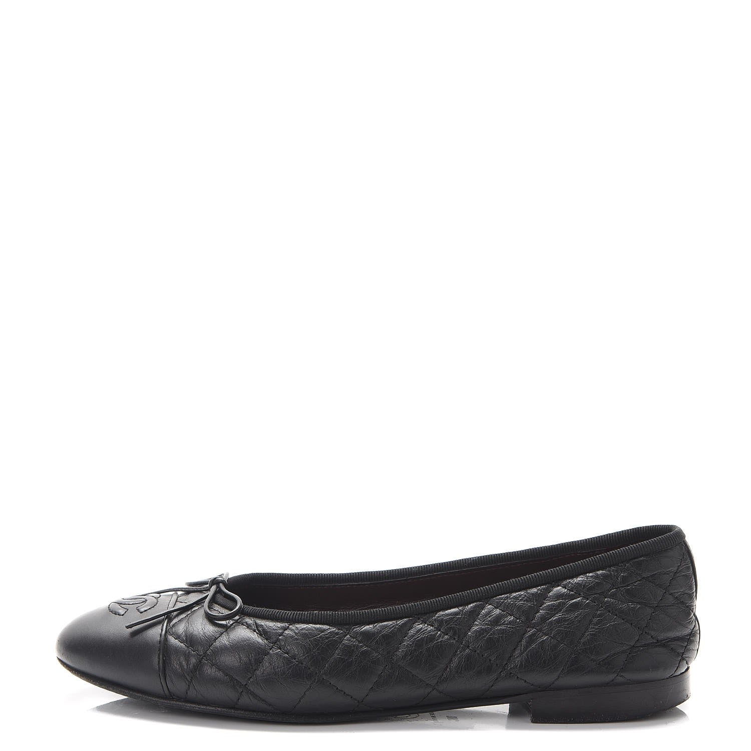 Chanel Aged Calfskin Quilted Cap Toe Ballerina Flats 38 Black 1 of 12
