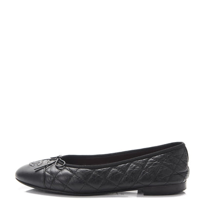 Chanel Aged Calfskin Quilted Cap Toe Ballerina Flats 38 Black 1 of 12