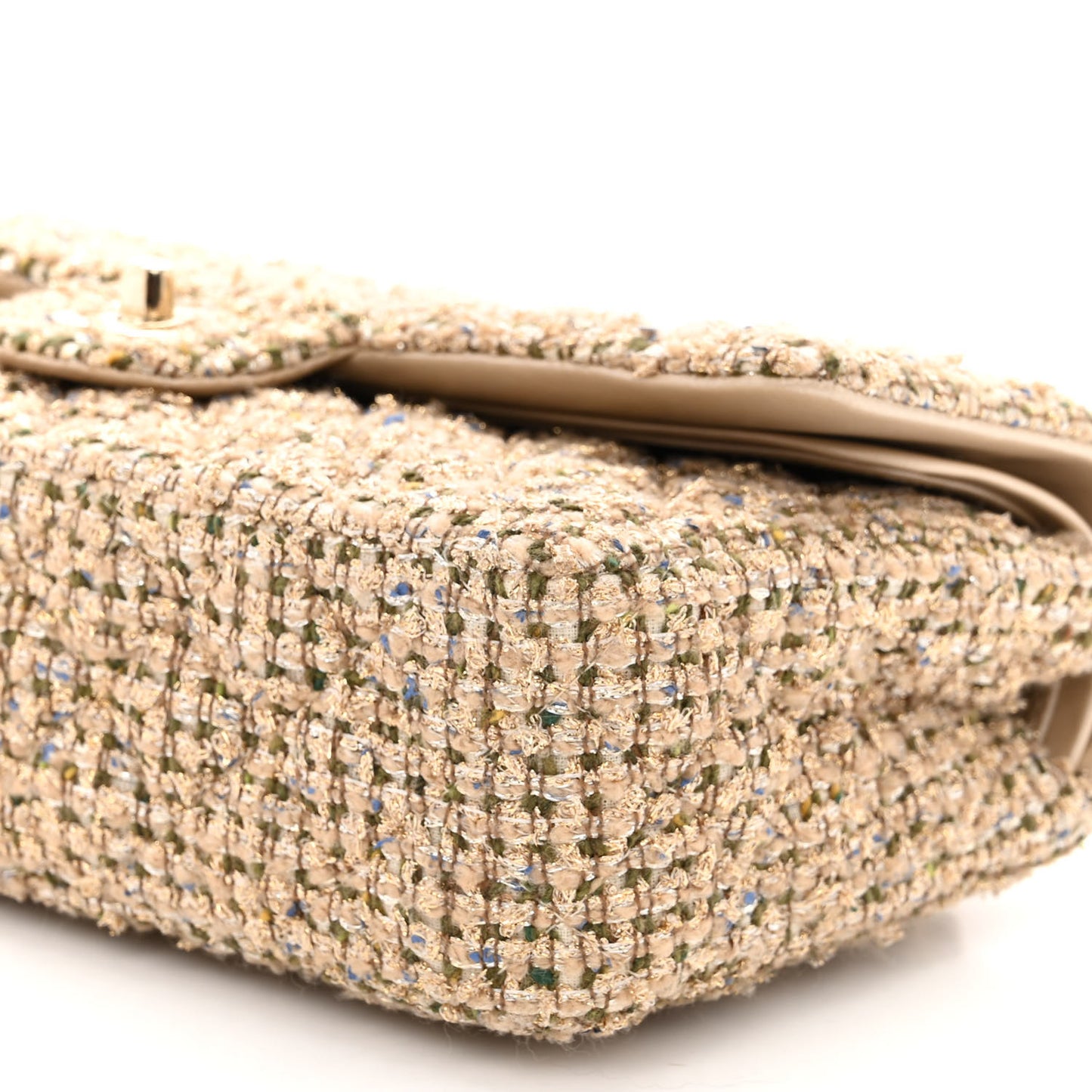 Tweed Quilted Medium Double Flap Beige Gold Multicolor