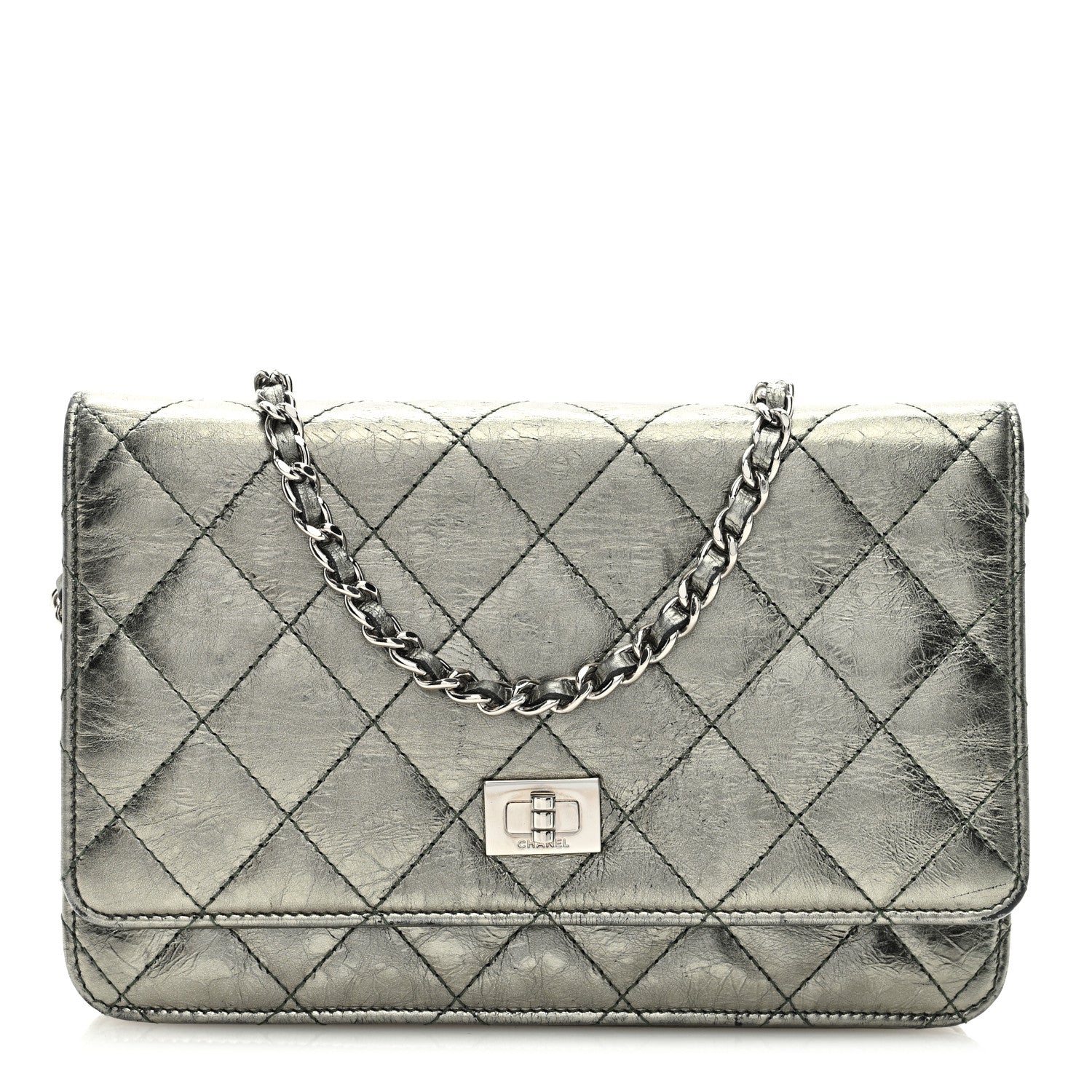 Chanel Metallic Aged Calfskin Quilted 2.55 Reissue Wallet On Chain WOC Green 1 of 9