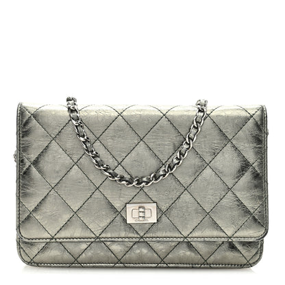 Chanel Metallic Aged Calfskin Quilted 2.55 Reissue Wallet On Chain WOC Green 1 of 9