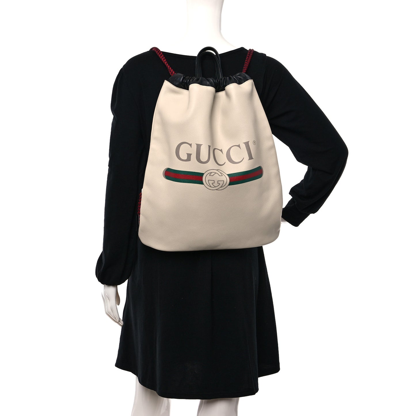 Calfskin Logo Drawstring Backpack Mystic White