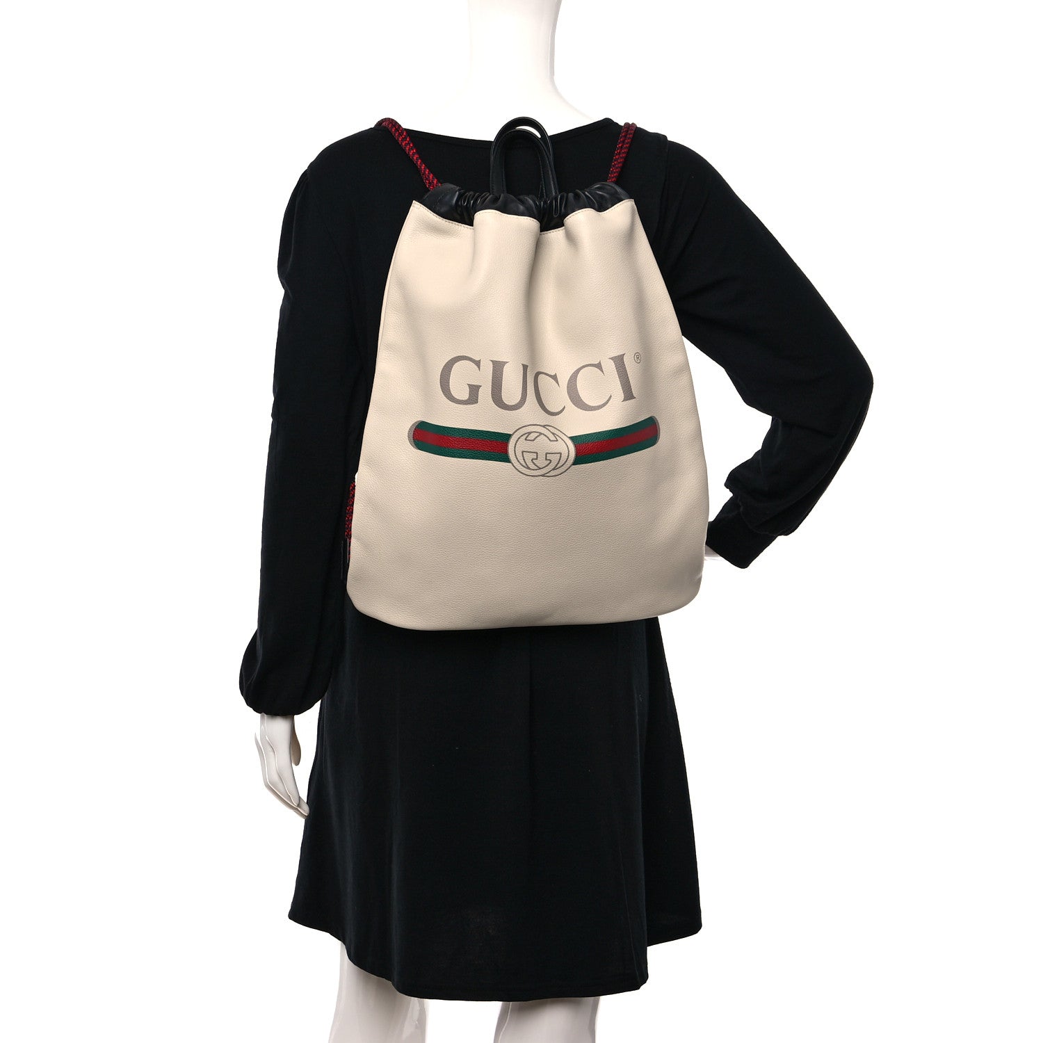 Gucci Calfskin Logo Drawstring Backpack Mystic White 2 of 9