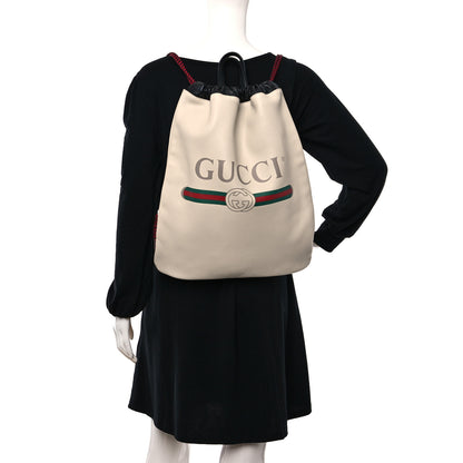 Gucci Calfskin Logo Drawstring Backpack Mystic White 2 of 9