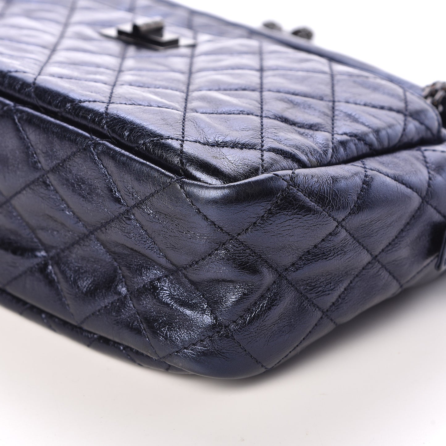 Metallic Aged Calfskin Quilted Medium Reissue Camera Case Bag Blue