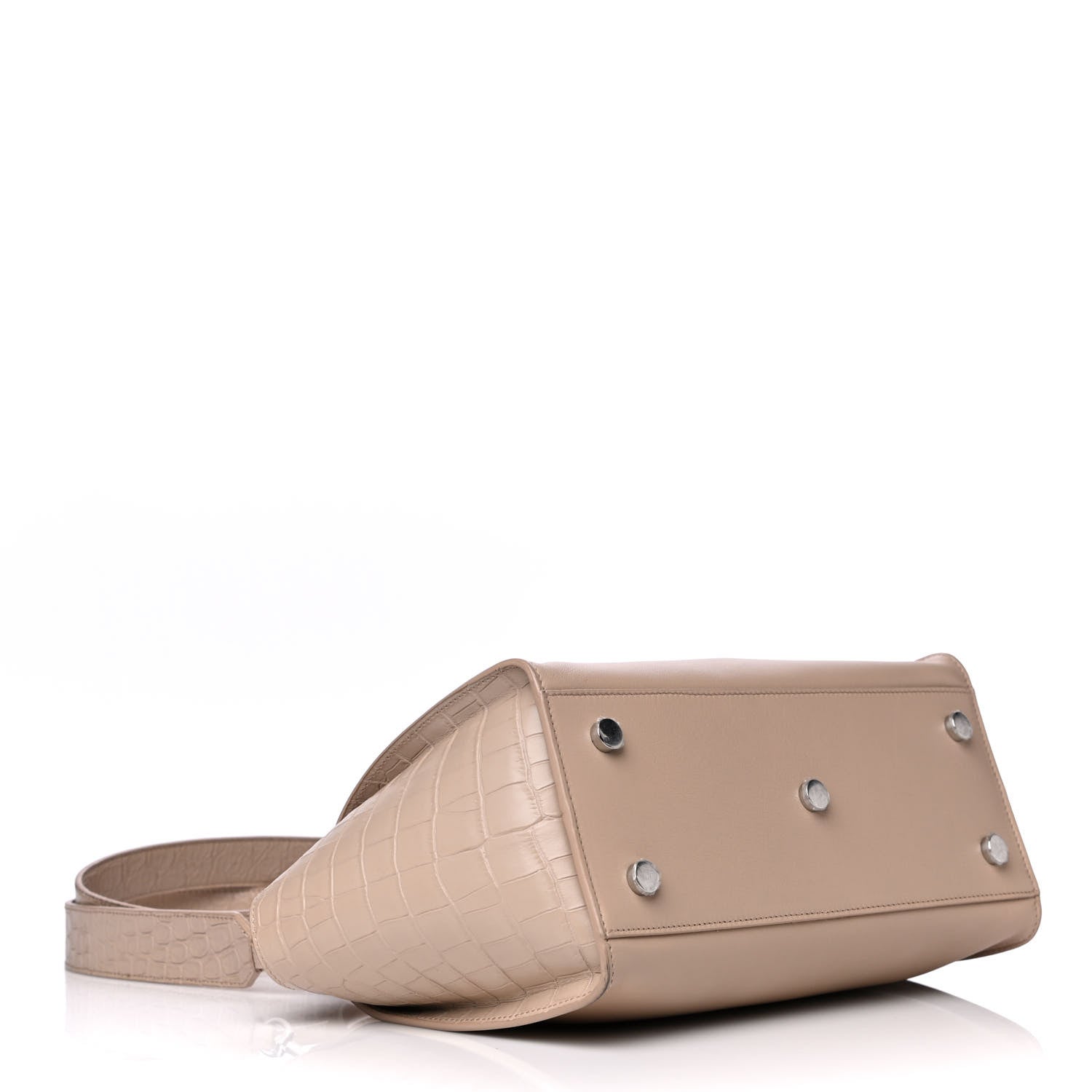 Saint Laurent Calfskin Crocodile Embossed Baby Monogram Downtown Cabas Dark Beige 3 of 14