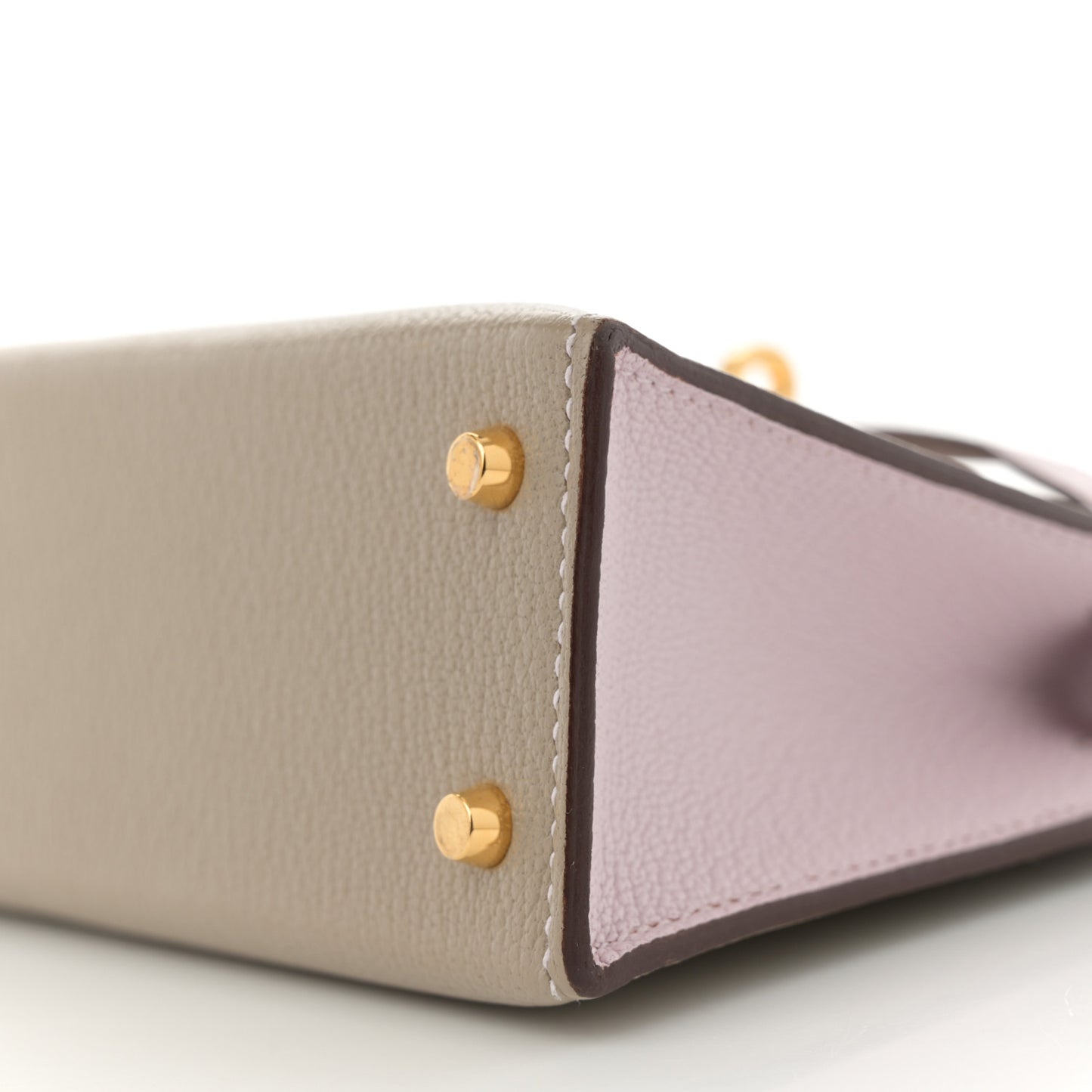 Chevre Mysore Horseshoe Mini Kelly Sellier 20  Gris Tourterelle Mauve Pale