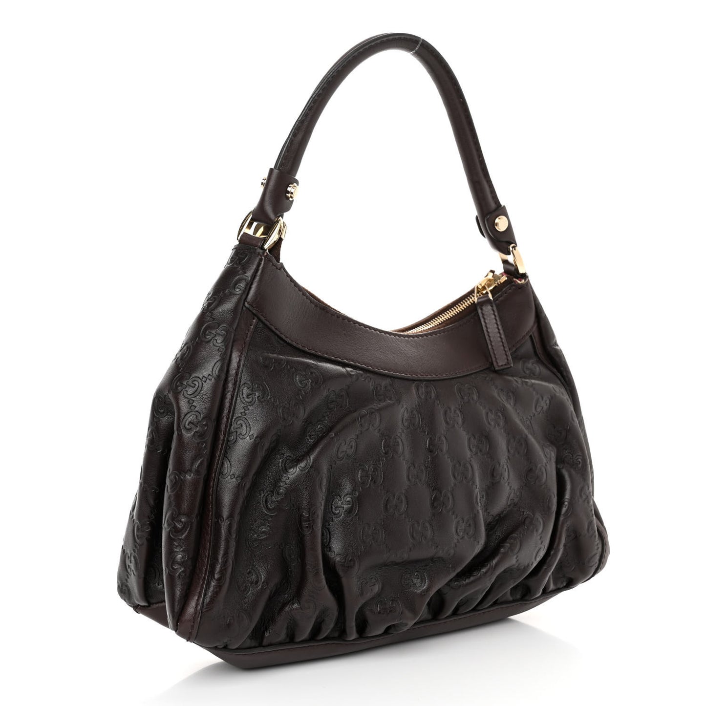 Guccissima Small D Gold Ring Shoulder Bag Chocolate Brown