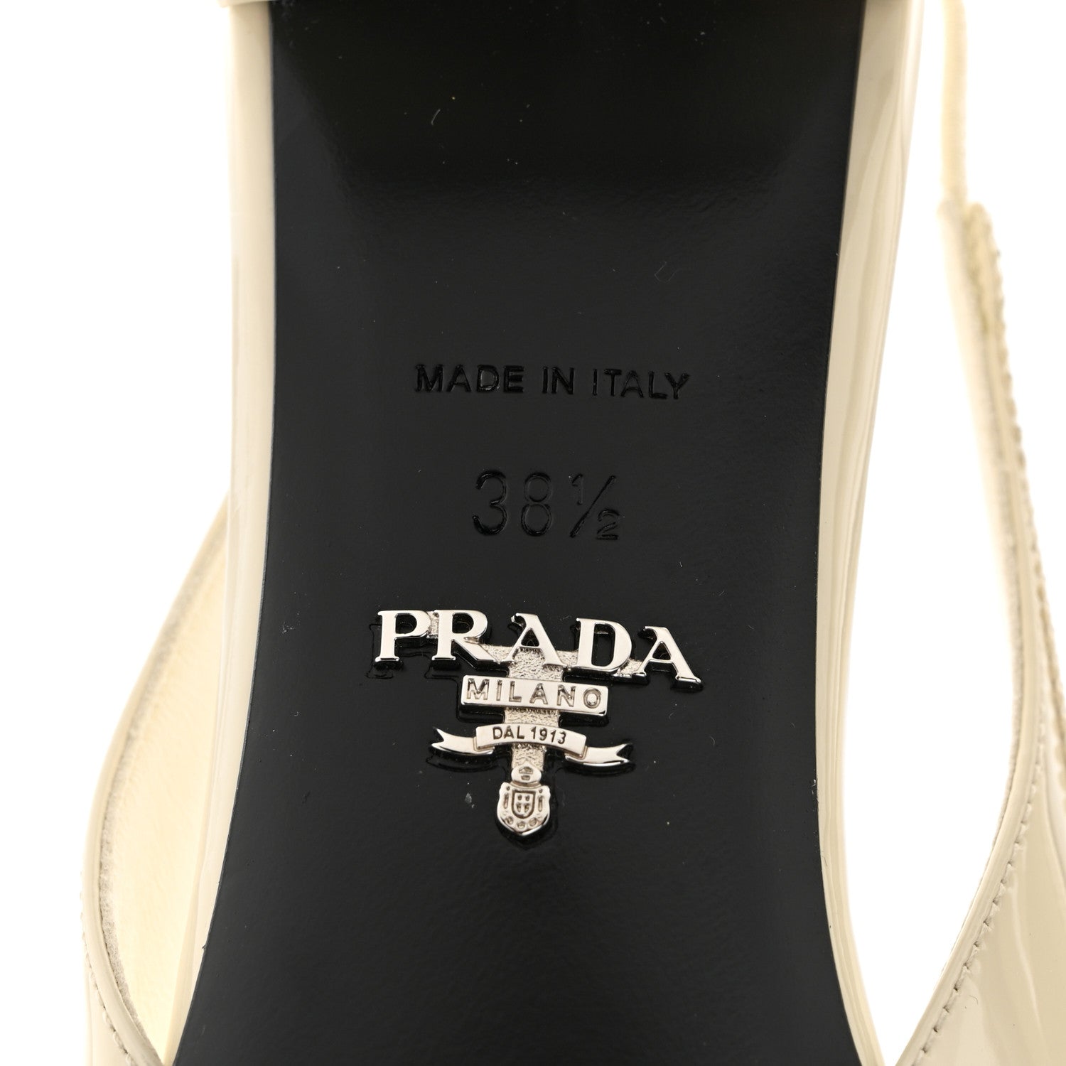 Prada Vernice Triangle Bow 45mm Slingback Pumps 38.5 Avorio 7 of 9