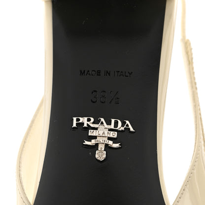 Prada Vernice Triangle Bow 45mm Slingback Pumps 38.5 Avorio 7 of 9