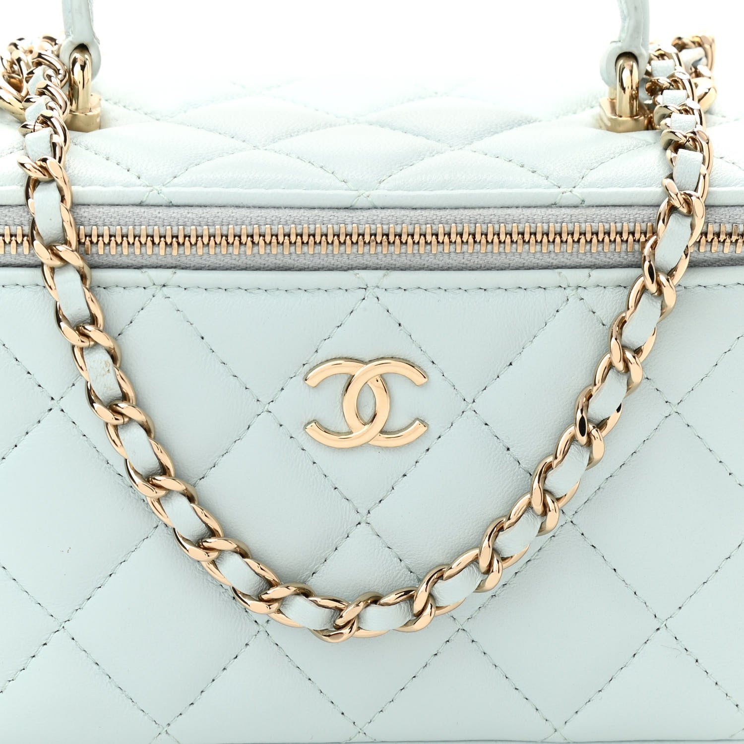Chanel Lambskin Quilted Small Top Handle Vanity Case With Chain Light Blue 9 of 13