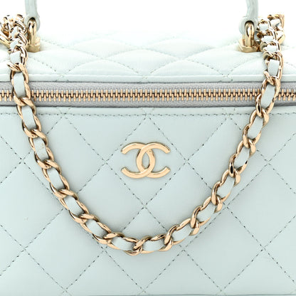 Chanel Lambskin Quilted Small Top Handle Vanity Case With Chain Light Blue 9 of 13