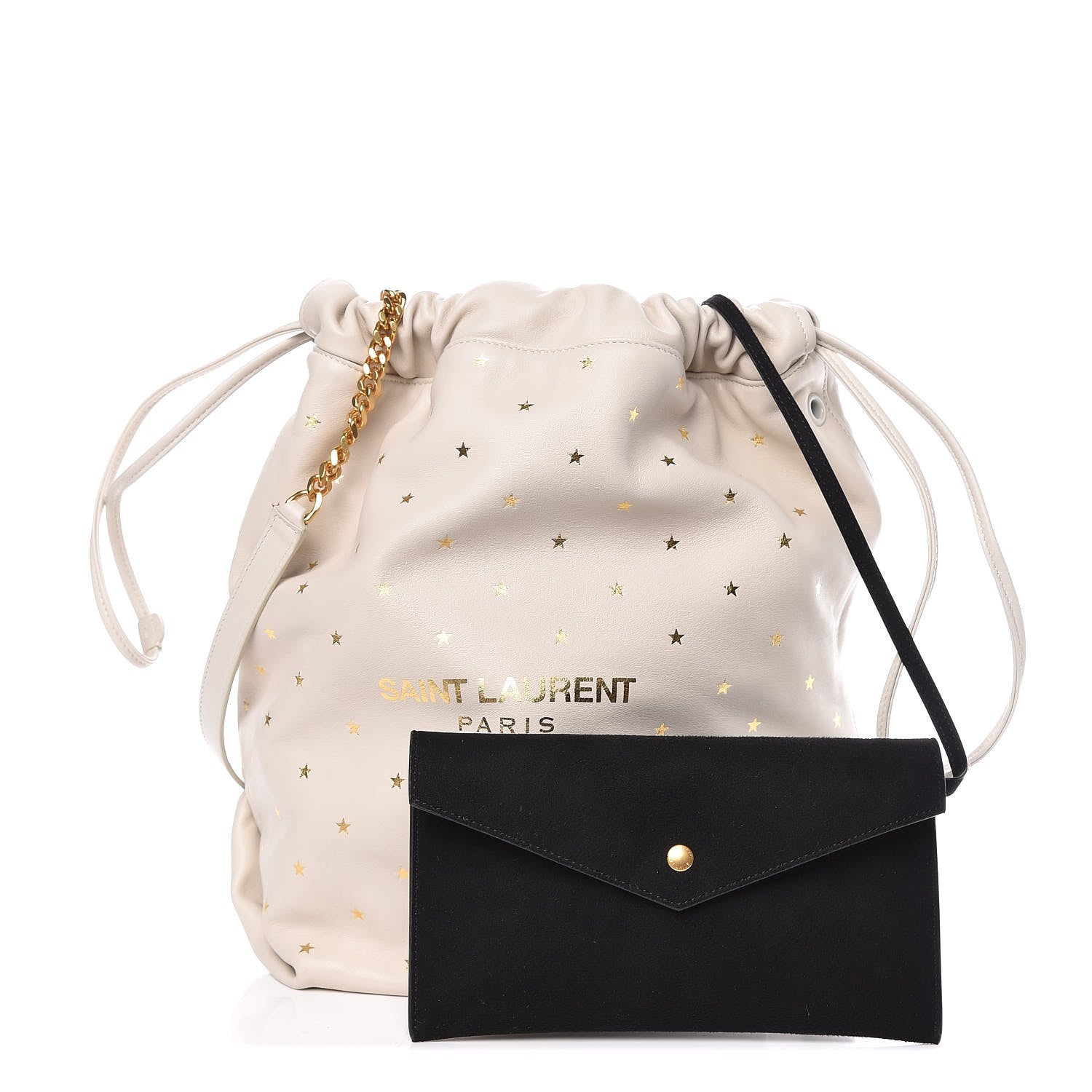Saint Laurent Lambskin Star Printed Teddy Drawstring Bag White 3 of 11