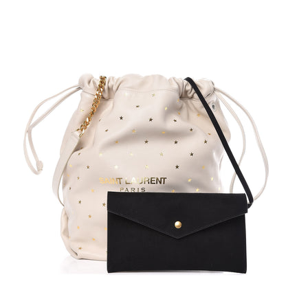 Saint Laurent Lambskin Star Printed Teddy Drawstring Bag White 3 of 11