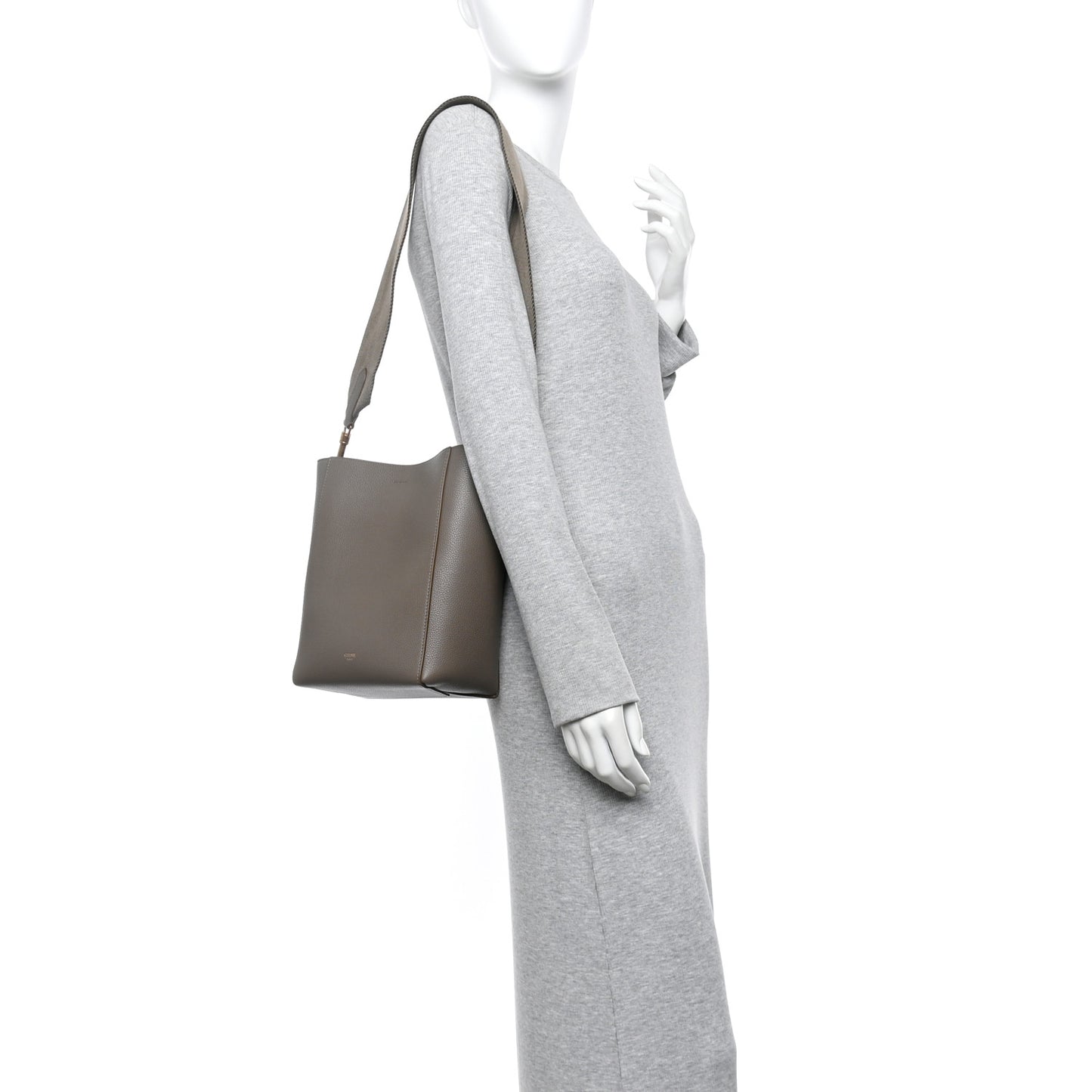 Soft Grained Calfskin Small Sangle Bucket Bag Taupe