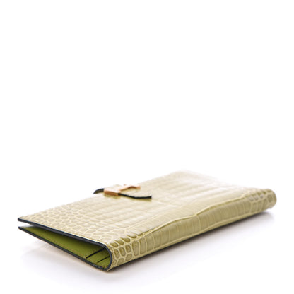 Hermes Shiny Porosus Crocodile 18K Gold Diamond Bearn Wallet Vert Anis 4 of 10