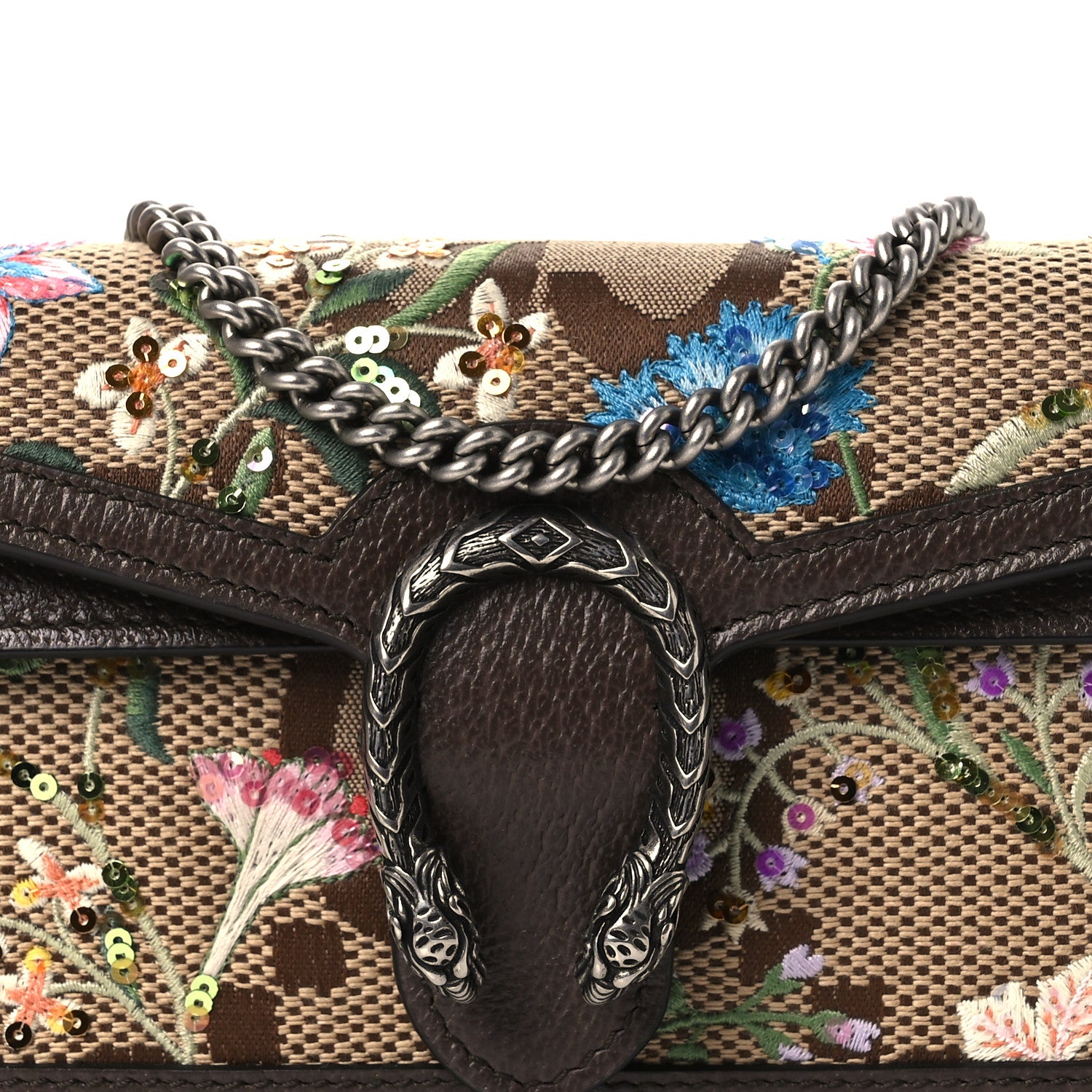 Gucci Monogram Jumbo GG Textured Dollar Calfskin Embroidered Super Mini Dionysus Shoulder Bag Camel Ebony New Acero Multicolor 8 of 10