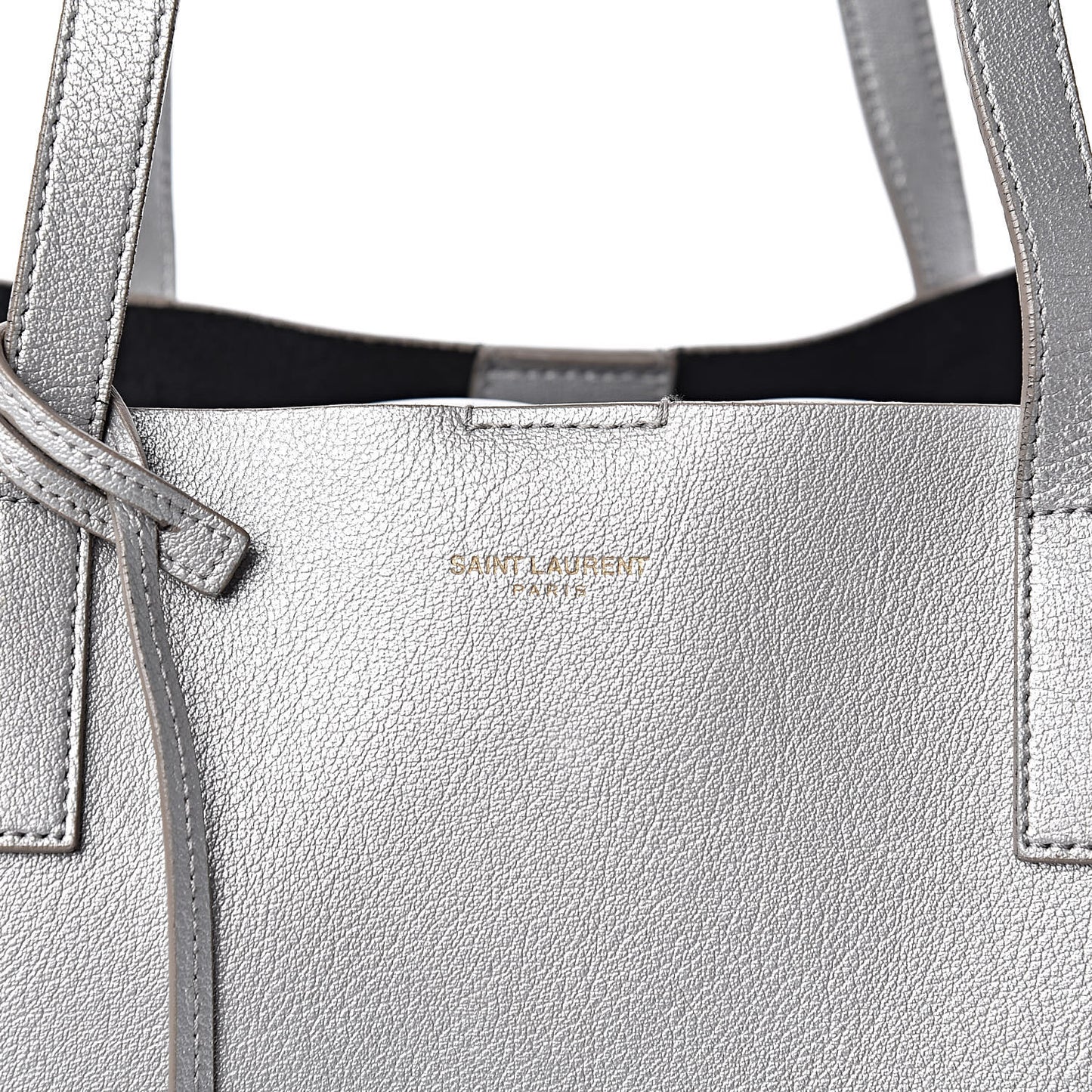 Metallic Calfskin Large Shopping Tote Silver