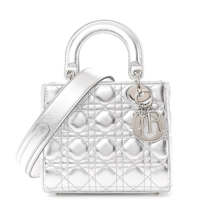 Christian Dior Metallic Grained Calfskin Cannage Small Lucky Badges My Lady Dior Silver 1 of 12
