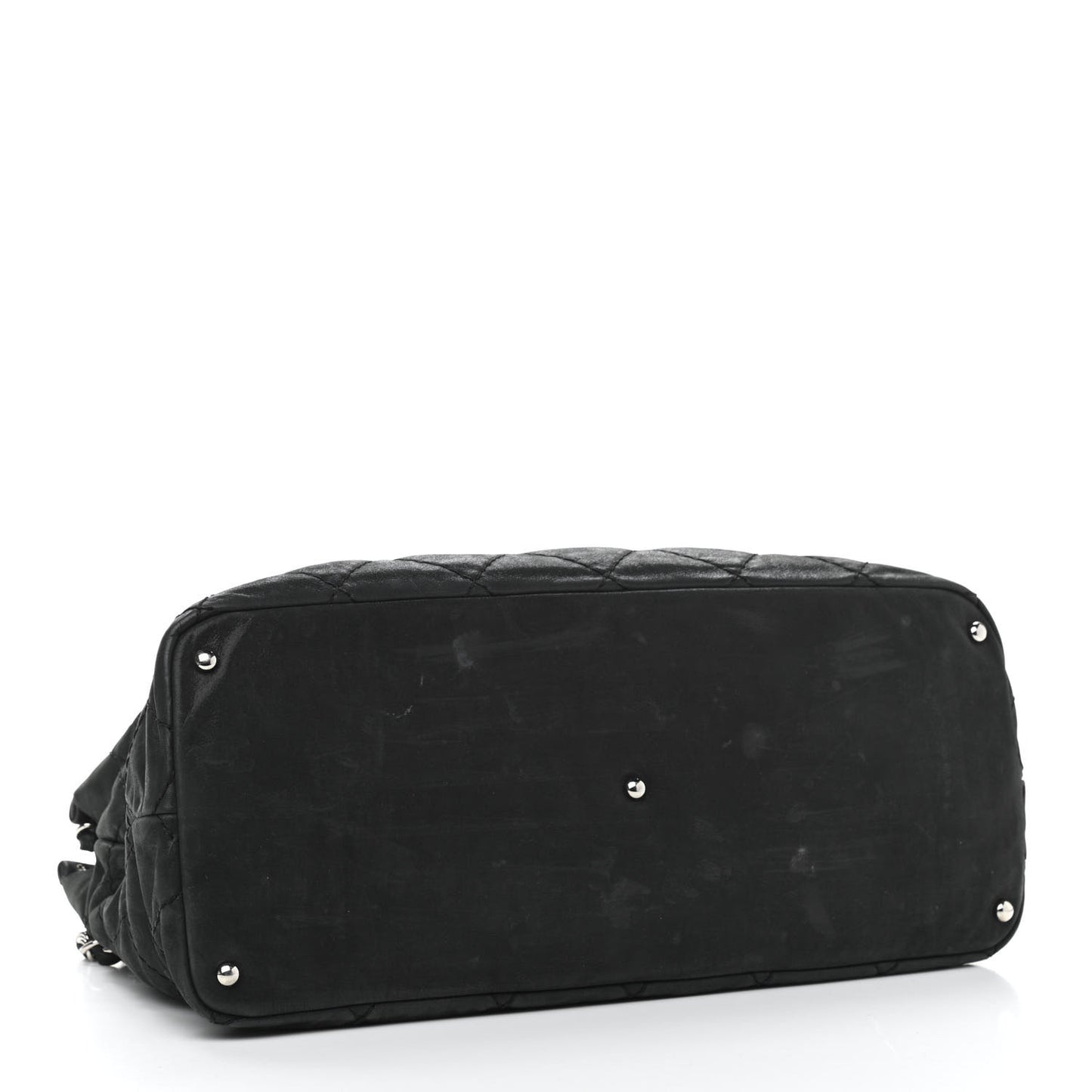 Iridescent Calfskin Stitched CC Shopping Tote Black