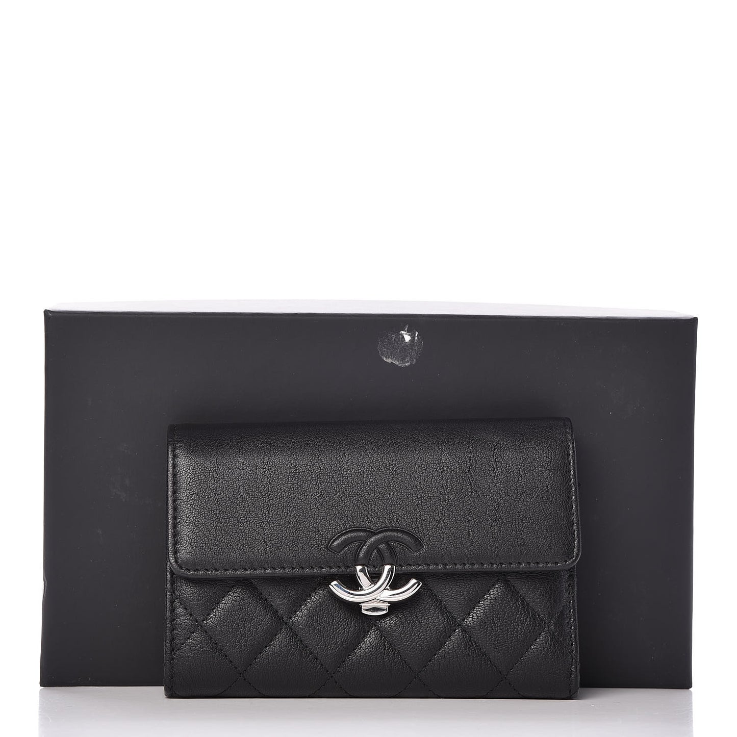 Lambskin Quilted CC Box Flap Wallet Black