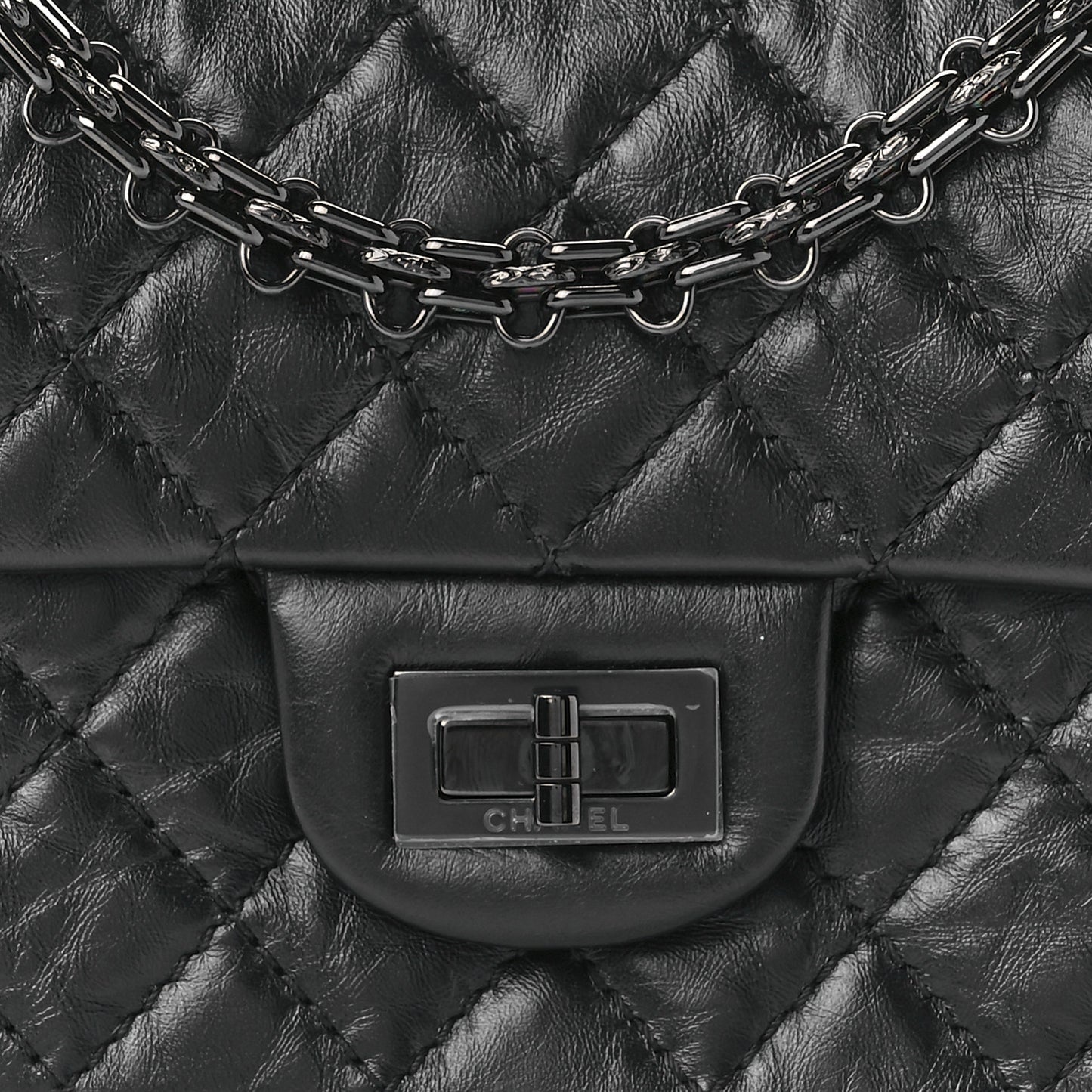 Aged Calfskin Quilted 2.55 Reissue Mini Flap So Black
