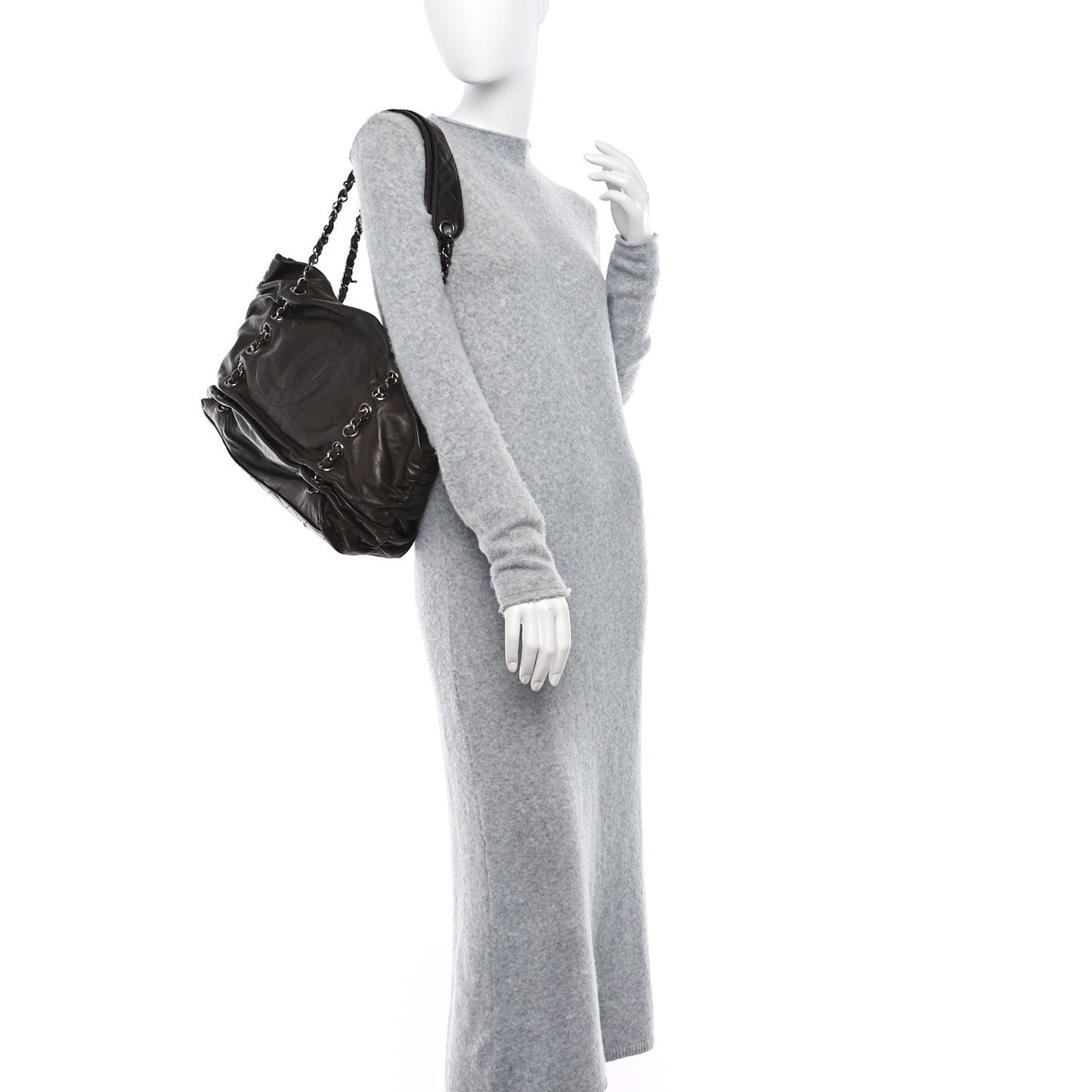 Calfskin East West Modern Chain Tote Dark Brown