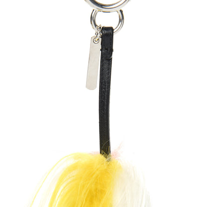 Fendi Fox Mink Goat Fur Mini Karlito Bag Charm White Black Flamingo 3 of 5