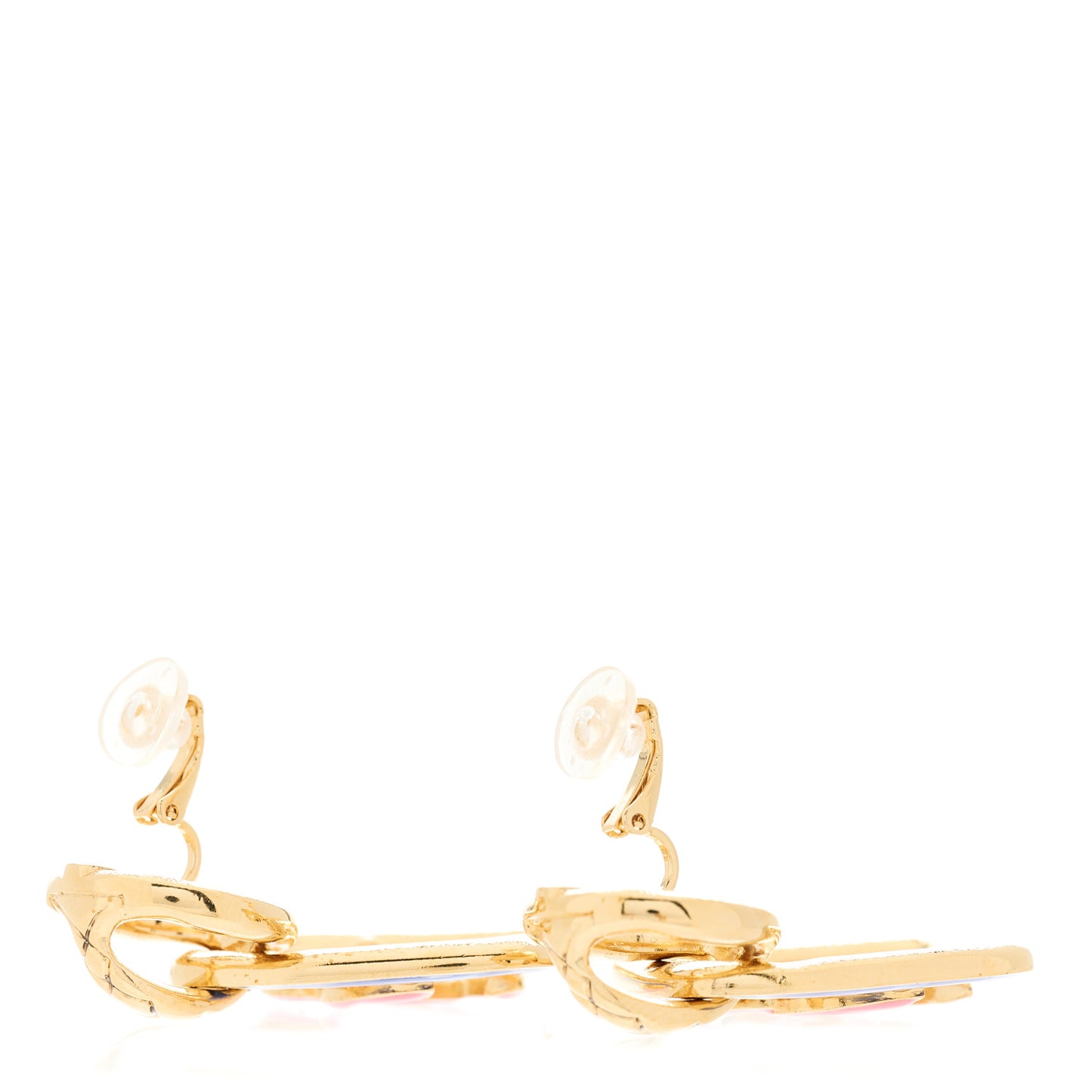 Metal Resin CC Diamond Clip On Earrings Gold Blue Pink