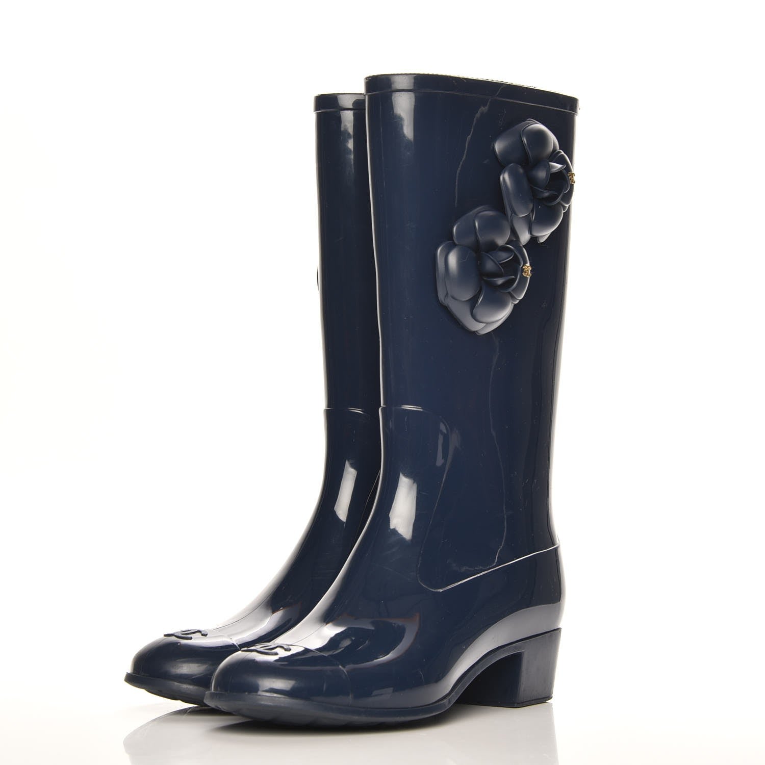 Chanel Rubber Camellia Rain Boots 40 Dark Blue 2 of 6