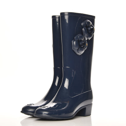 Chanel Rubber Camellia Rain Boots 40 Dark Blue 2 of 6
