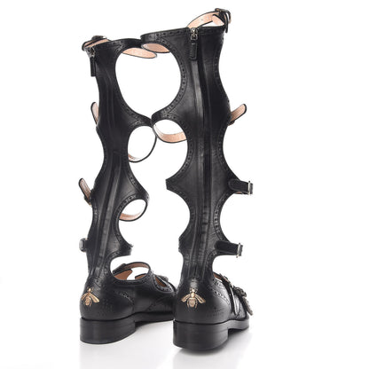 Gucci Calfskin Queercore Brogue Knee High Boots 38 Black 4 of 7