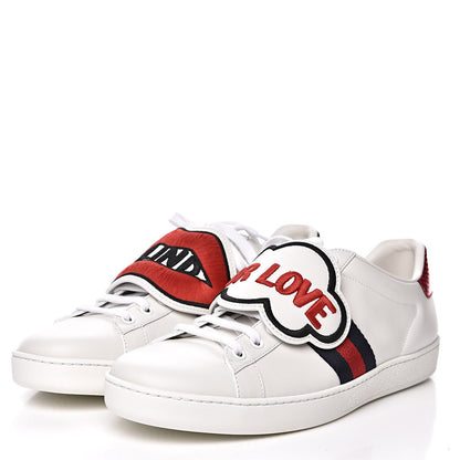 Gucci Calfskin Ayers Blind For Love Embroidered Womens Ace Sneakers 39.5 White 3 of 11