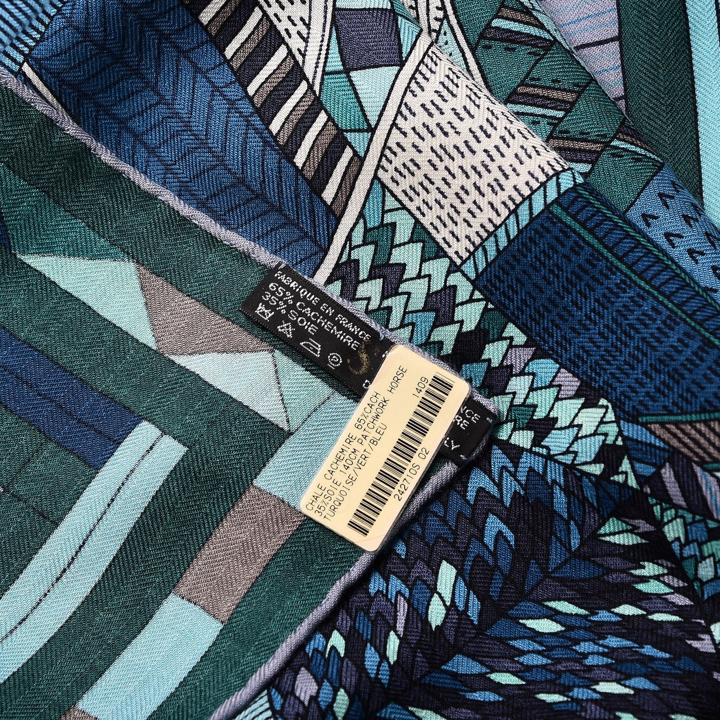 Cashmere Silk Patchwork Horse Shawl 140 Turquoise Vert Bleu