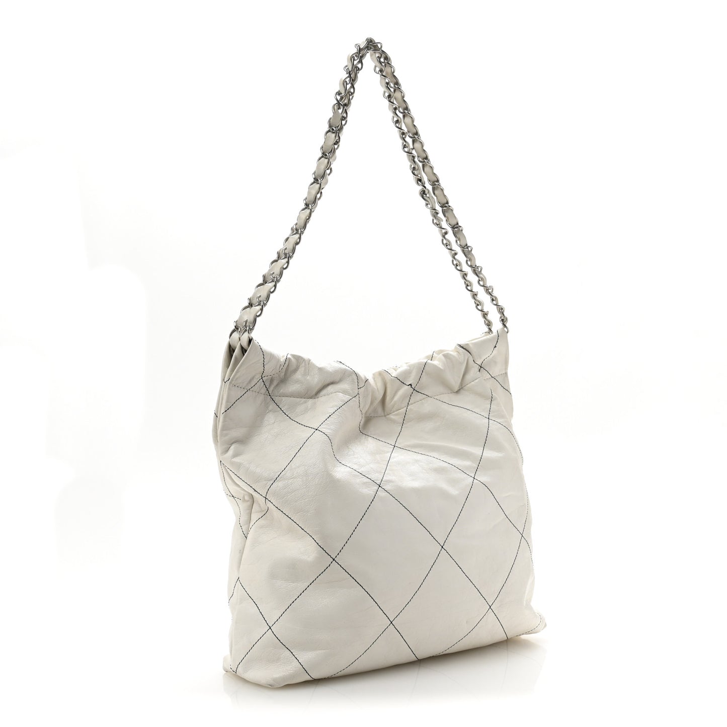 Shiny Calfskin Quilted Small Chanel 22 White Black