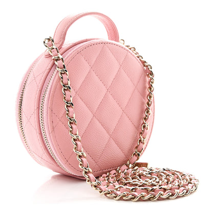 Chanel Caviar Quilted Round Handle With Care Vanity With Chain Pink 3 of 11
