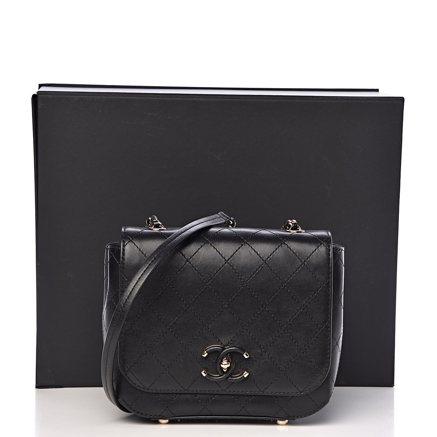 Calfskin Stitched Small Covered CC Flap Bag Black