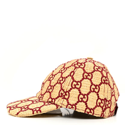 Gucci Raffia GG Monogram Elaphe Embroidered Aisha Baseball Hat M Ivory Bordeaux 4 of 11