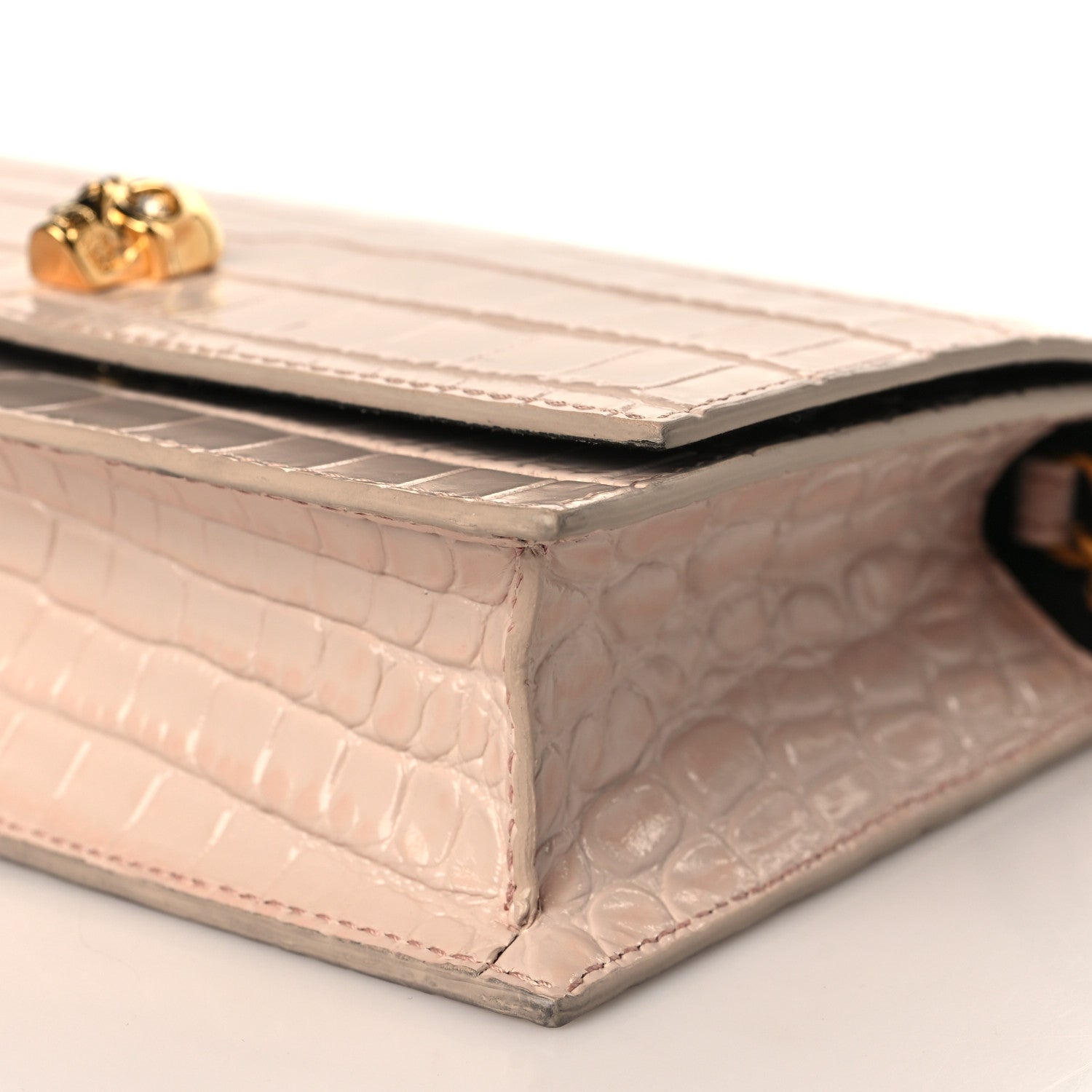 Alexander McQueen Calfskin Crocodile Embossed Skull Mini Crossbody Bag Pink 7 of 7