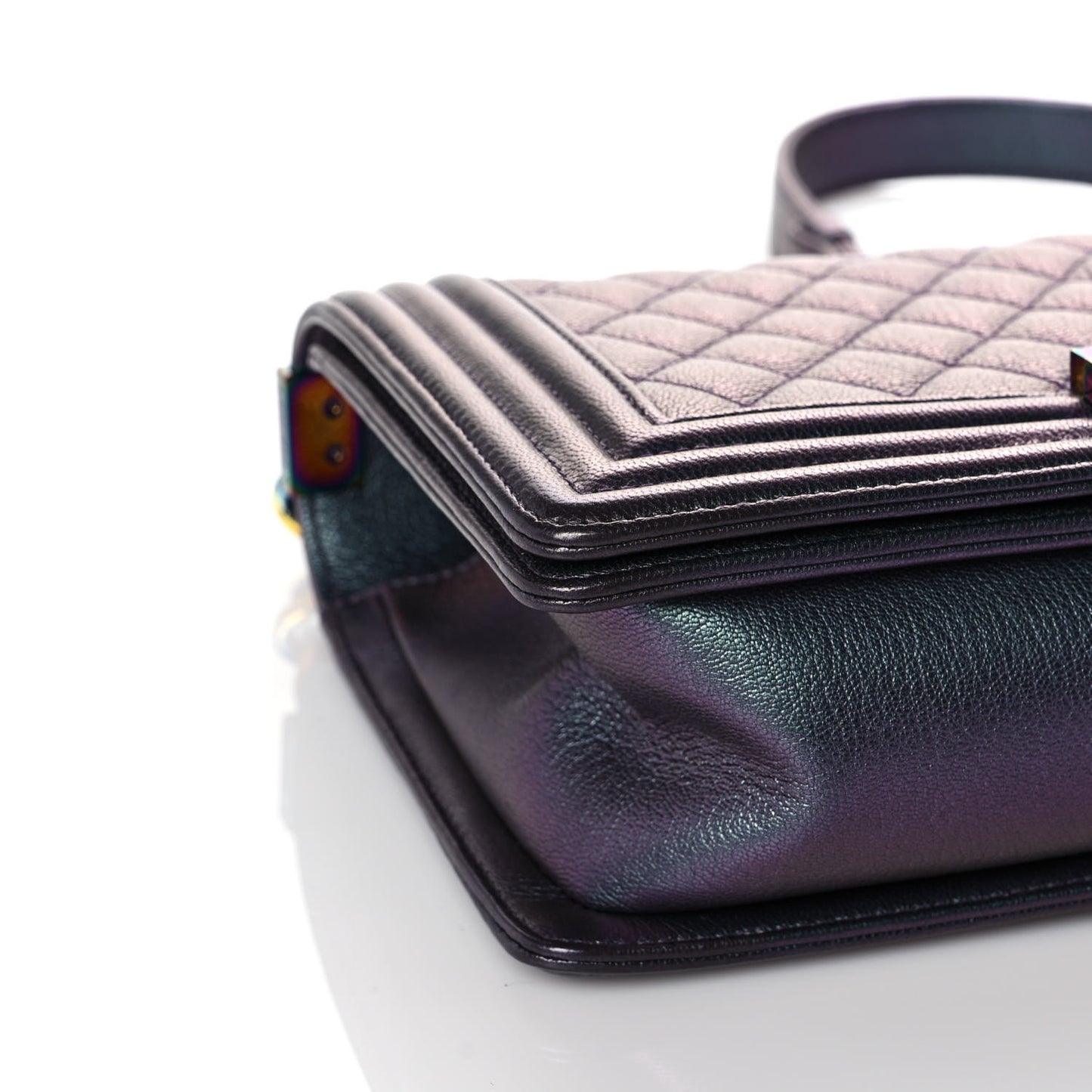 Iridescent Goatskin Quilted Medium Boy Flap Purple