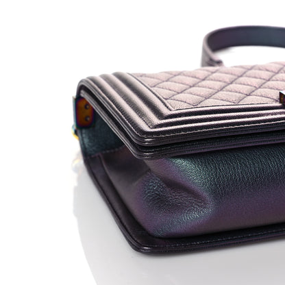 Chanel Iridescent Goatskin Quilted Medium Boy Flap Purple 9 of 10