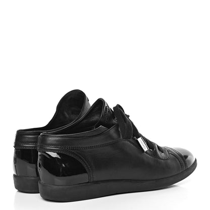 Chanel Lambskin Patent Cap Toe CC Sneakers 38 Black 4 of 13
